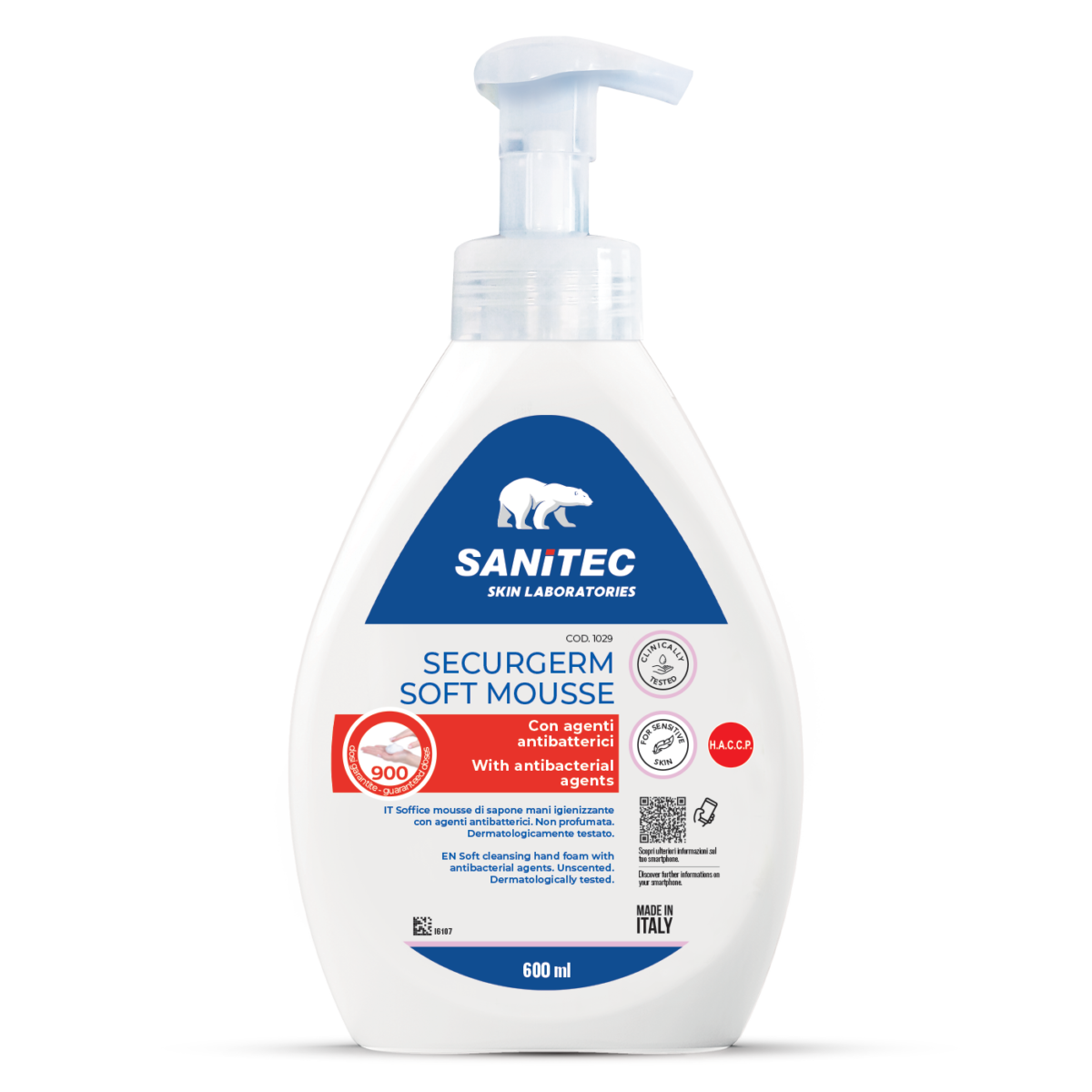 Securgerm Soft Mousse SANITEC – mousse lavamani igienizzante flacone 600ml