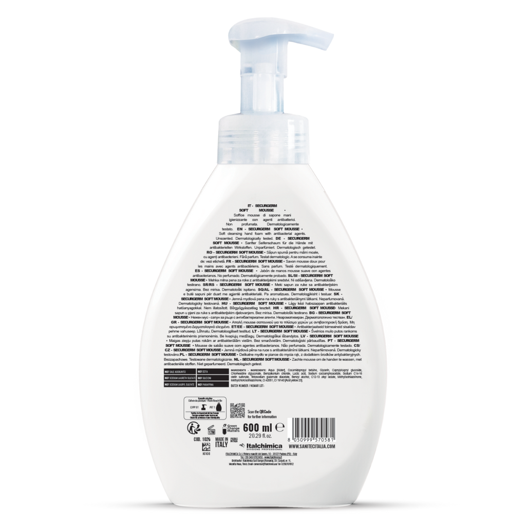 Securgerm Soft Mousse SANITEC – retro flacone con ingredienti