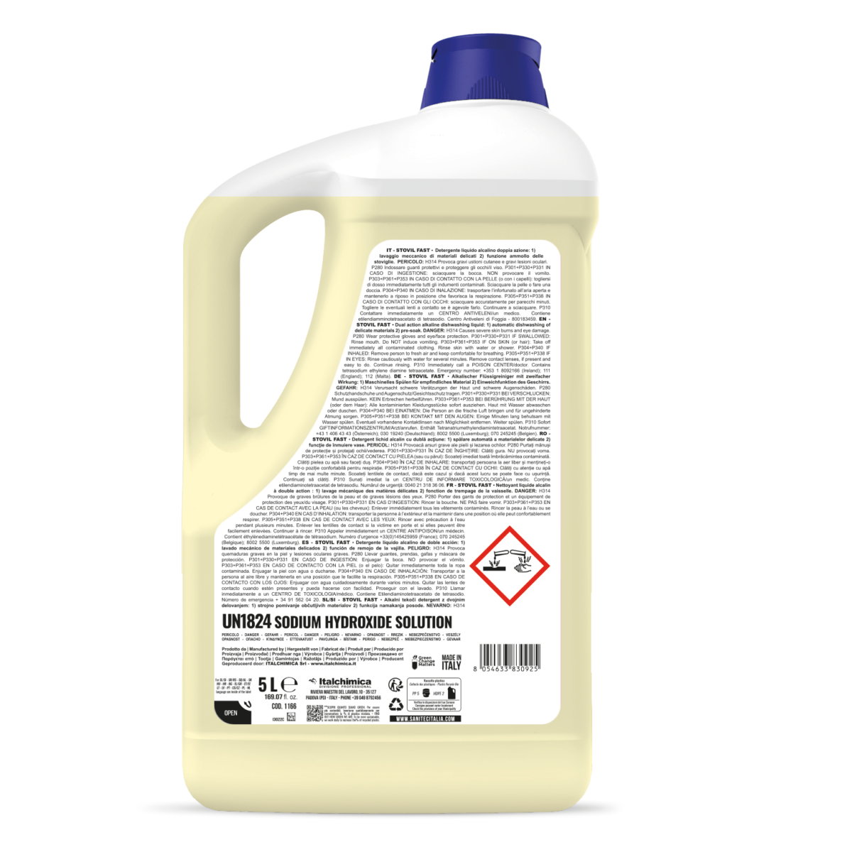 Stovil Fast SANITEC – retro flacone con ingredienti e dosaggi