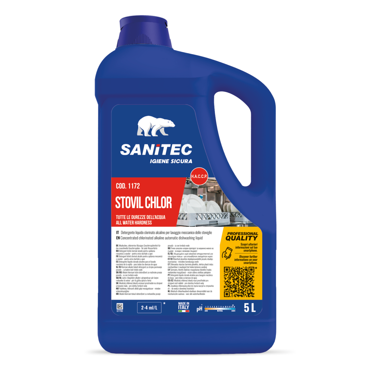 Stovil Chlor SANITEC – detergente lavastoviglie clorinato flacone 5L