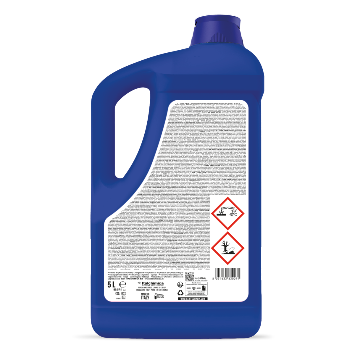Stovil Chlor SANITEC – retro flacone 5L con ingredienti e dosaggi