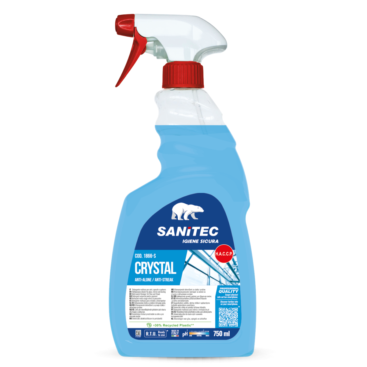 Detergente vetri Crystal SANITEC professionale per superfici