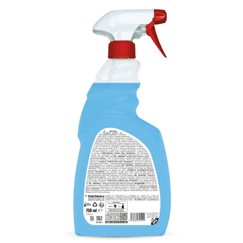 Retro flacone Crystal SANITEC con ingredienti e modalità d'uso 1