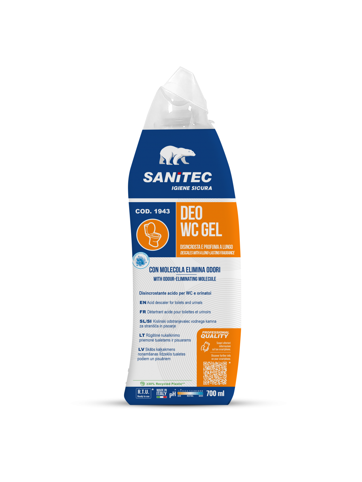 WC GEL SANITEC disincrostante acido DEO WC GEL - flacone 750ml con tappo dosatore