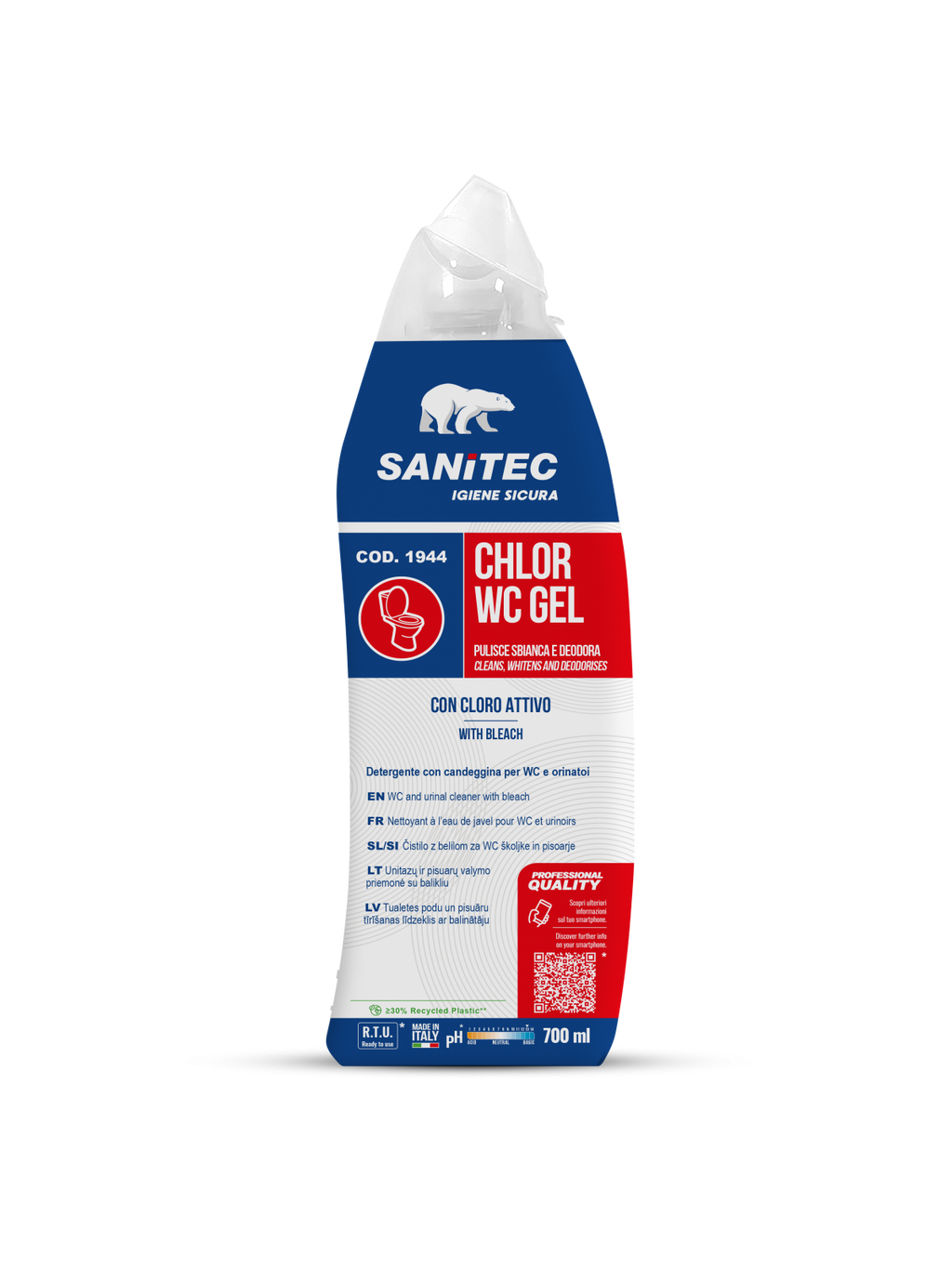 WC GEL SANITEC disincrostante acido CHLOR WC GEL - flacone 750ml con tappo dosatore CLORO