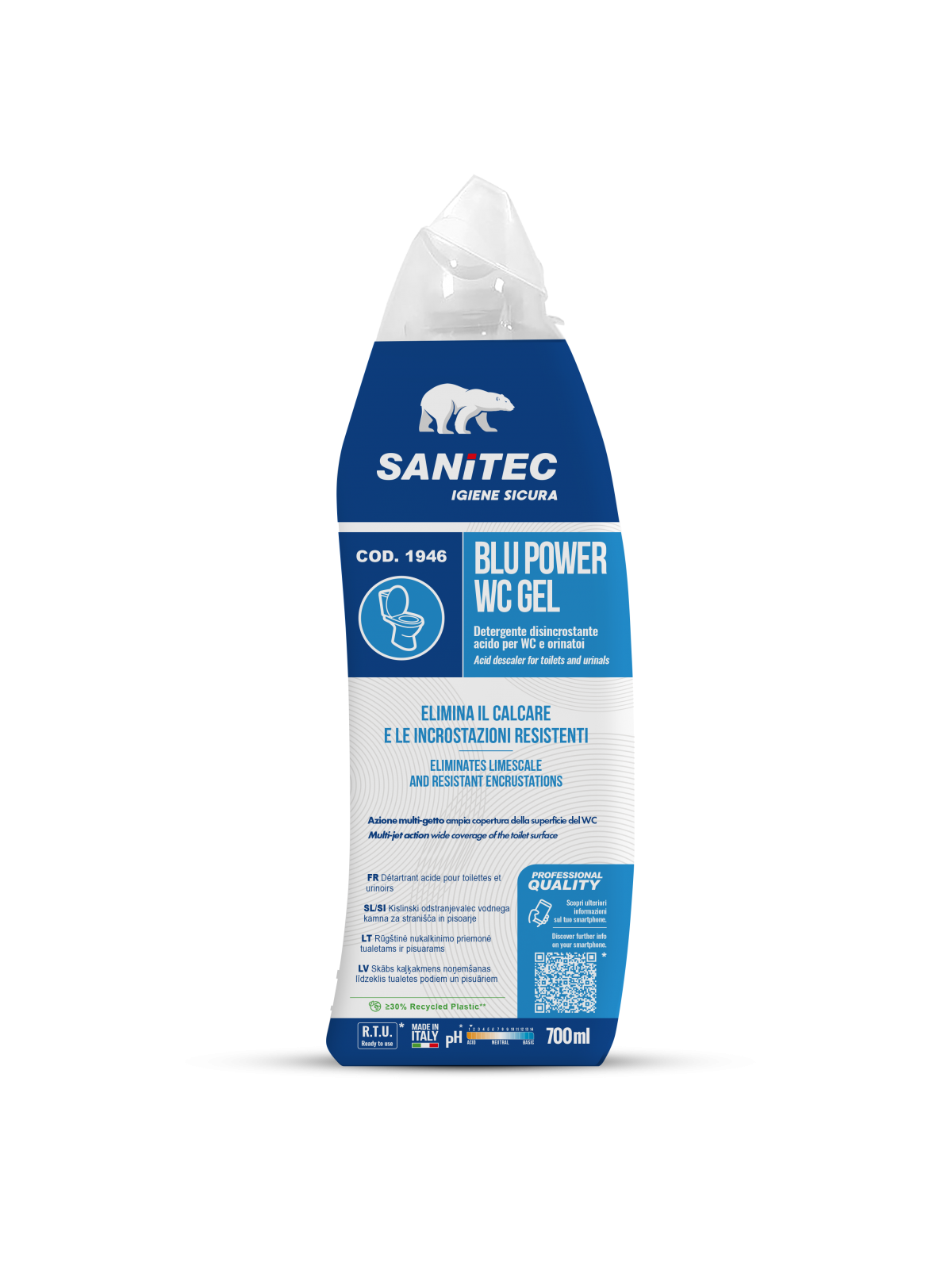 WC GEL SANITEC disincrostante acido BLU POWER WC GEL - flacone 750ml con tappo dosatore