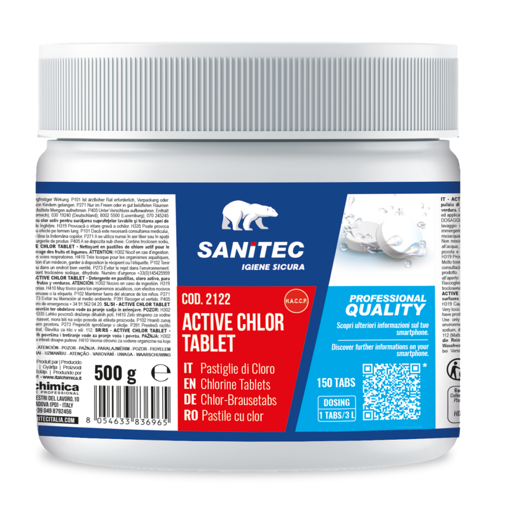 Disinfettante ipoclorito Active Chlor SANITEC per superfici tablet 150pz