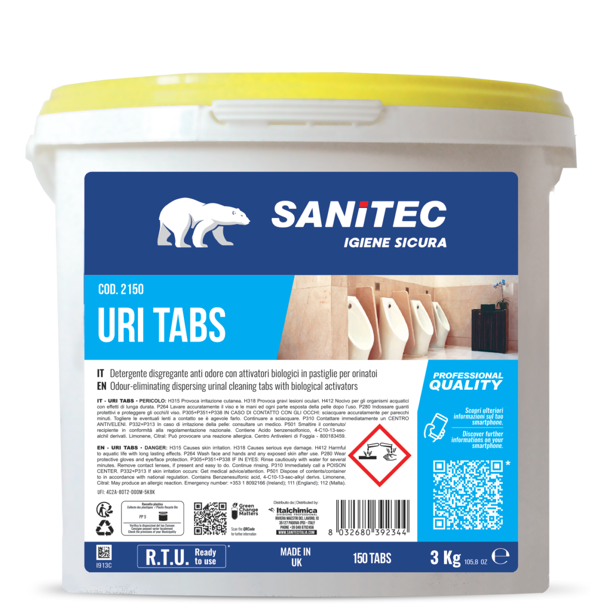 Uri-Tabs SANITEC – pastiglie antiodore orinatoi confezione 3 kg 150 tabs