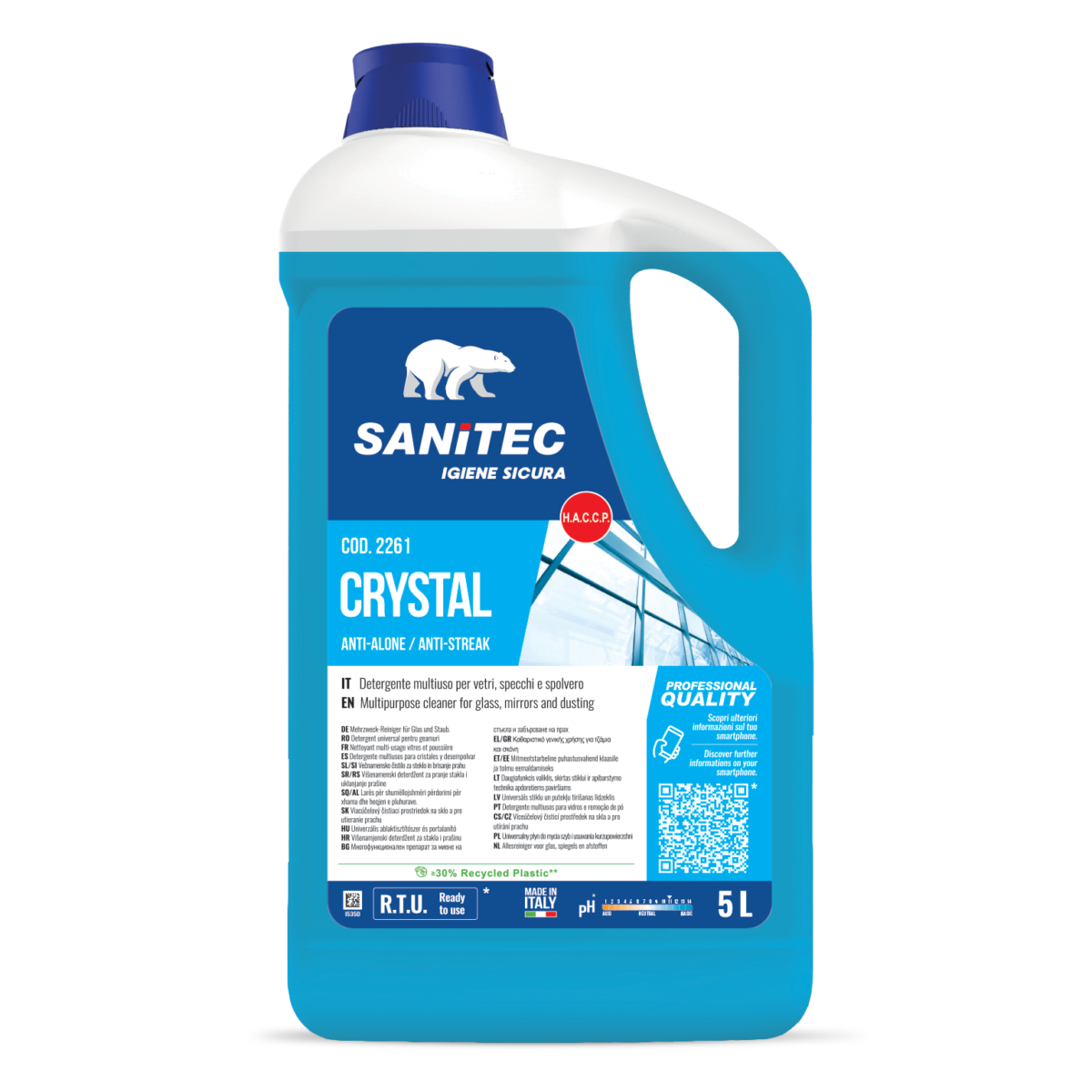 Detergente vetri Crystal SANITEC professionale per tutte superfici 5lt