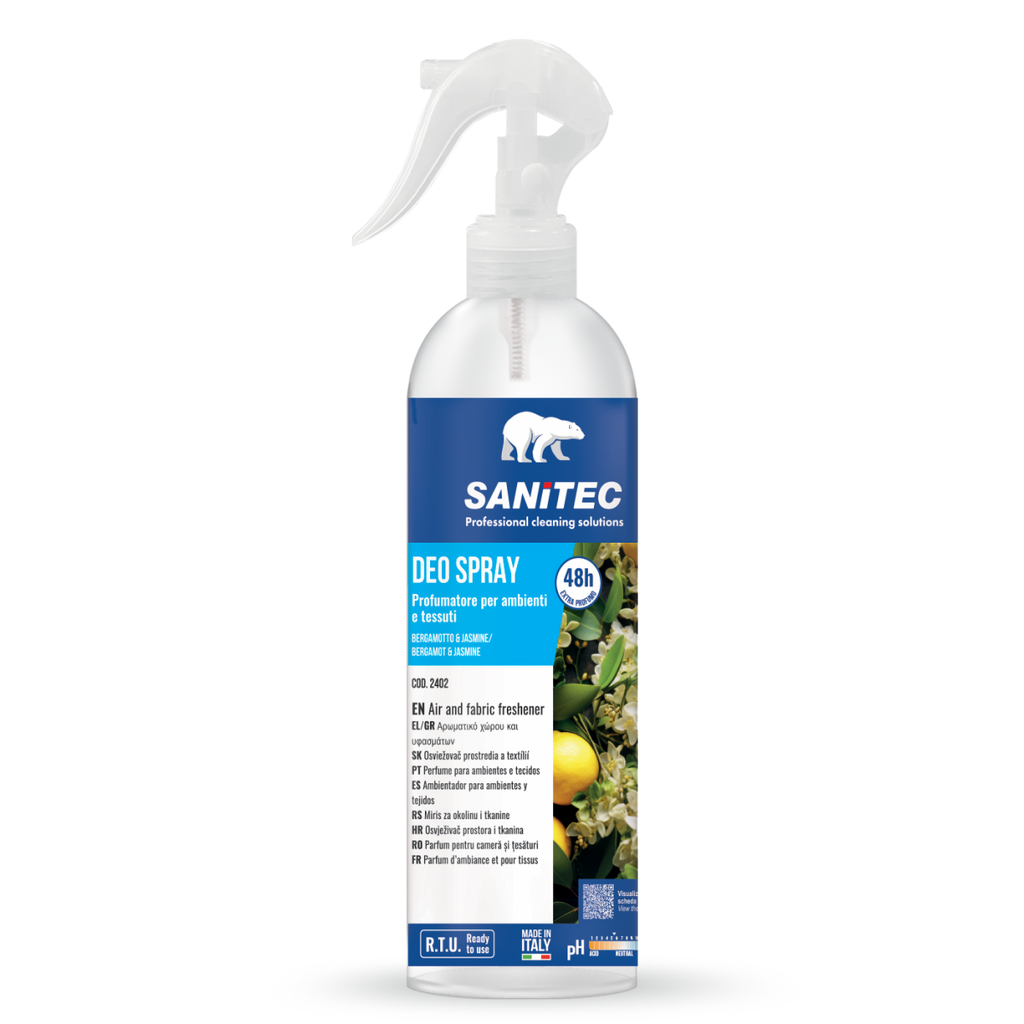 Spray deodorante SANITEC formula professionale lunga durata gergamotto jasmine
