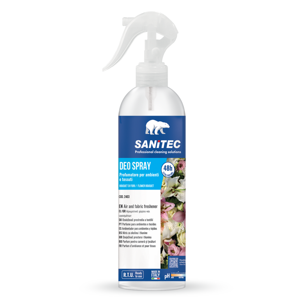 Flacone Deo Spray SANITEC deodorante 48h per ambienti fiori