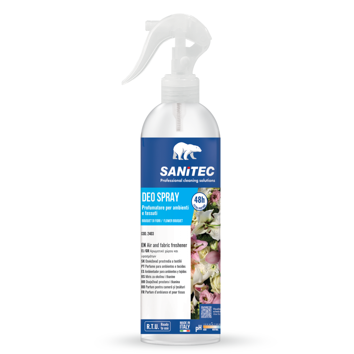 Flacone Deo Spray SANITEC deodorante 48h per ambienti fiori