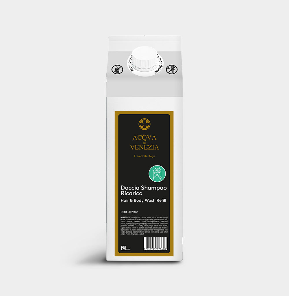 ACQVA di VENEZIA Hair & Body Wash Beauty Escape dettaglio prodotto hotel premium RICARICA 1LT