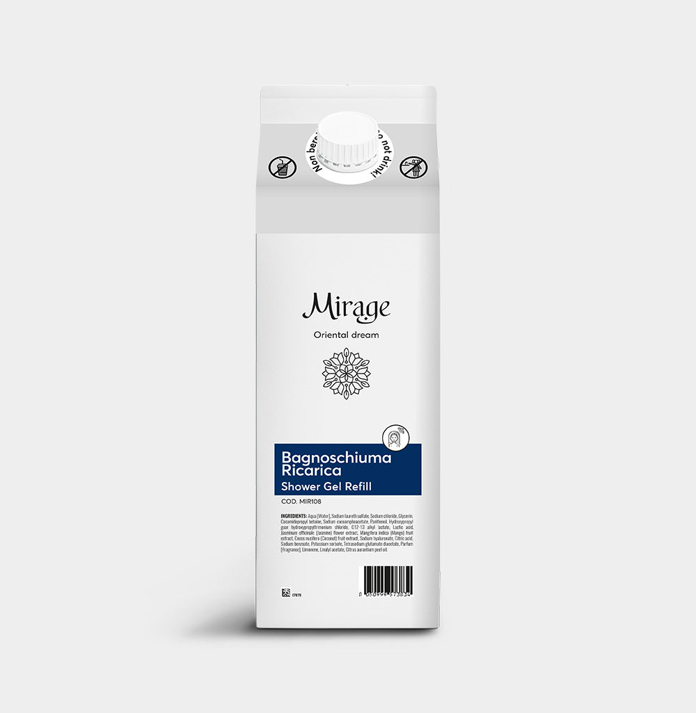 MIRAGE Shower Gel ricarica sostenibile 1L - packaging eco-friendly certificato FSC