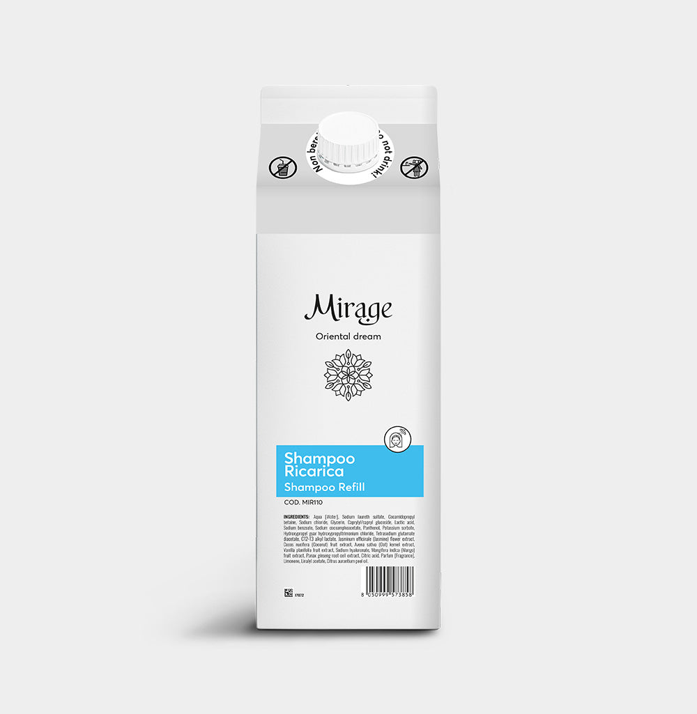 MIRAGE Shampoo ricarica sostenibile 1L - packaging eco-friendly certificato FSC