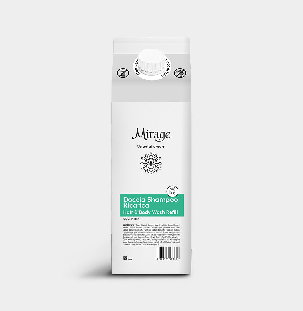 MIRAGE Hair & Body Wash ricarica sostenibile 1L - packaging eco-friendly certificato FSC
