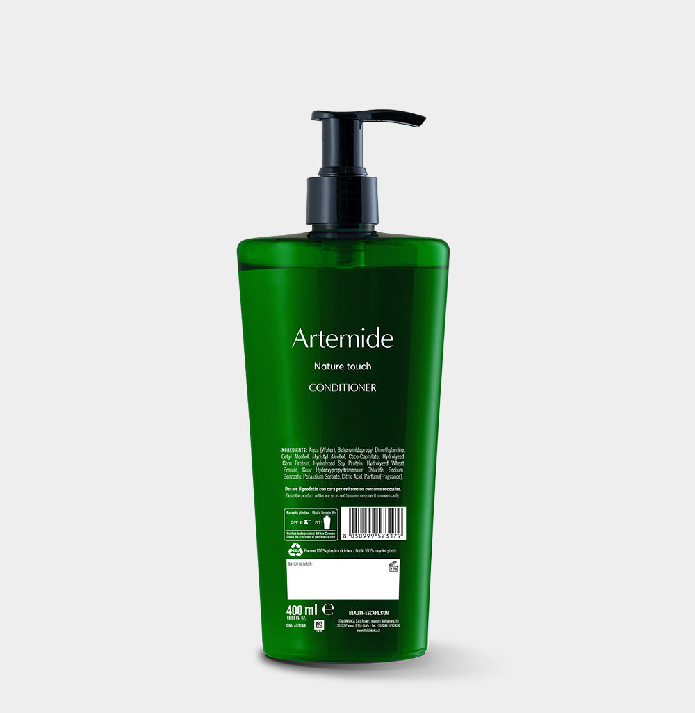 Retro flacone balsamo Artemide con ingredienti e certificazione ambientale