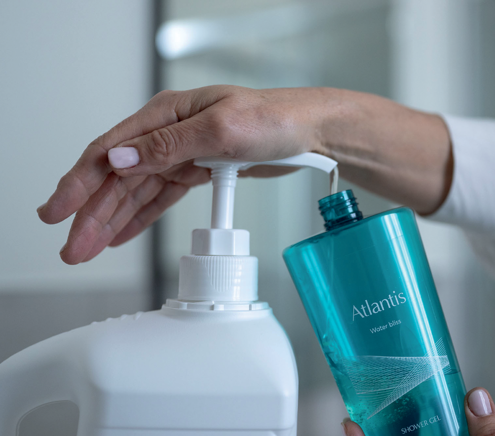 Kit pompetta pump dispenser per ricarica flaconi cortesia hotel