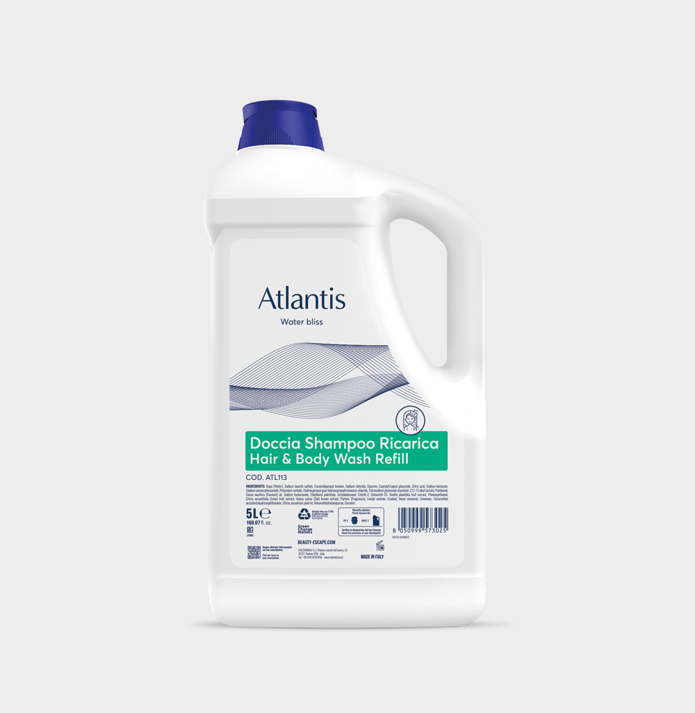 Bagnoschiuma corpo capelli 2in1 Atlantis Beauty Escape con acido ialuronico 30ml 5lt