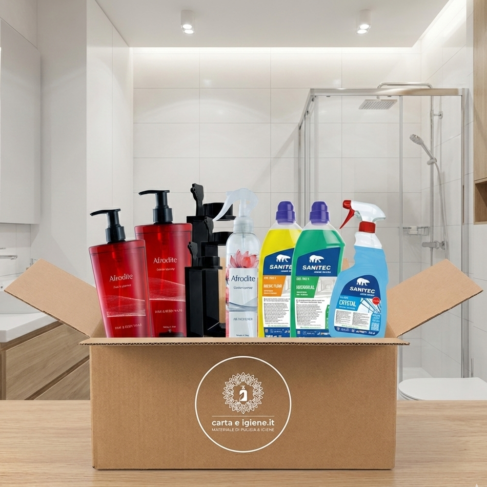 Kit cortesia bagno Afrodite Beauty Escape completo per hotel e B&B