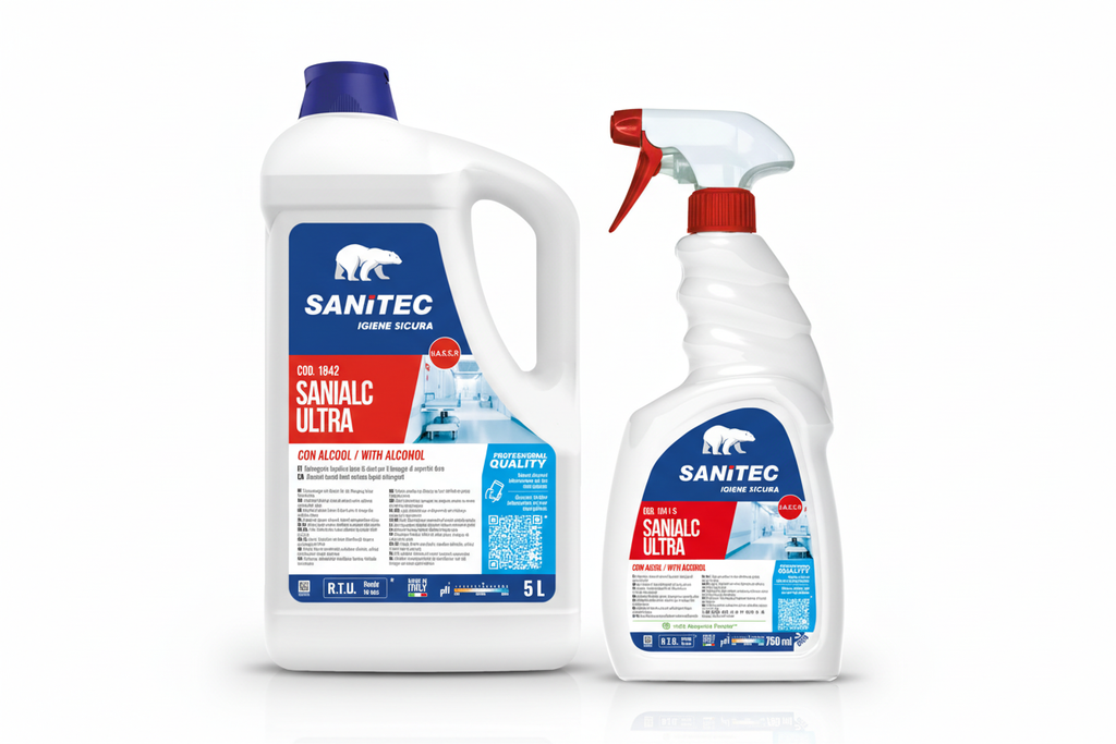 Sgrassatore Sanialc Ultra SANITEC con alcol 75% professionale