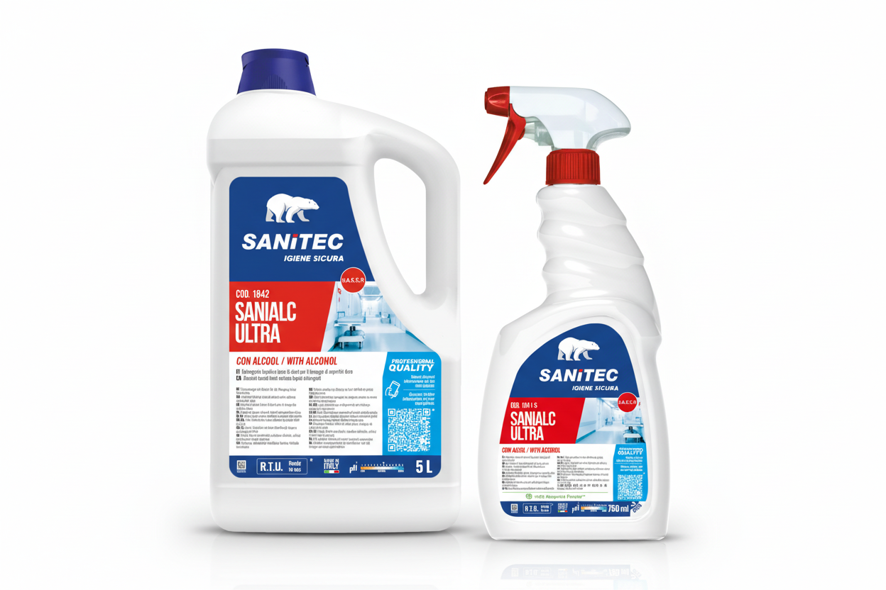 Sgrassatore Sanialc Ultra SANITEC con alcol 75% professionale