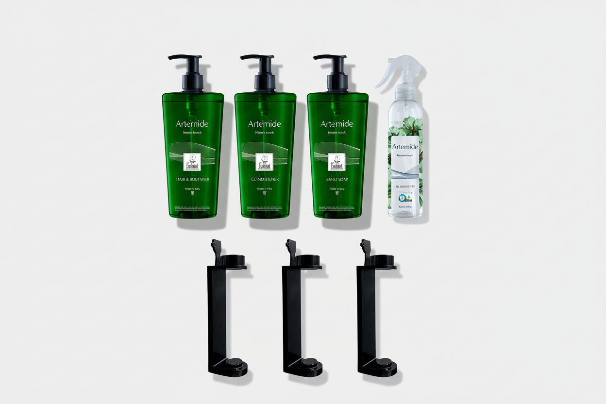 Professional Artemide 4-product flat lay with 3 brackets