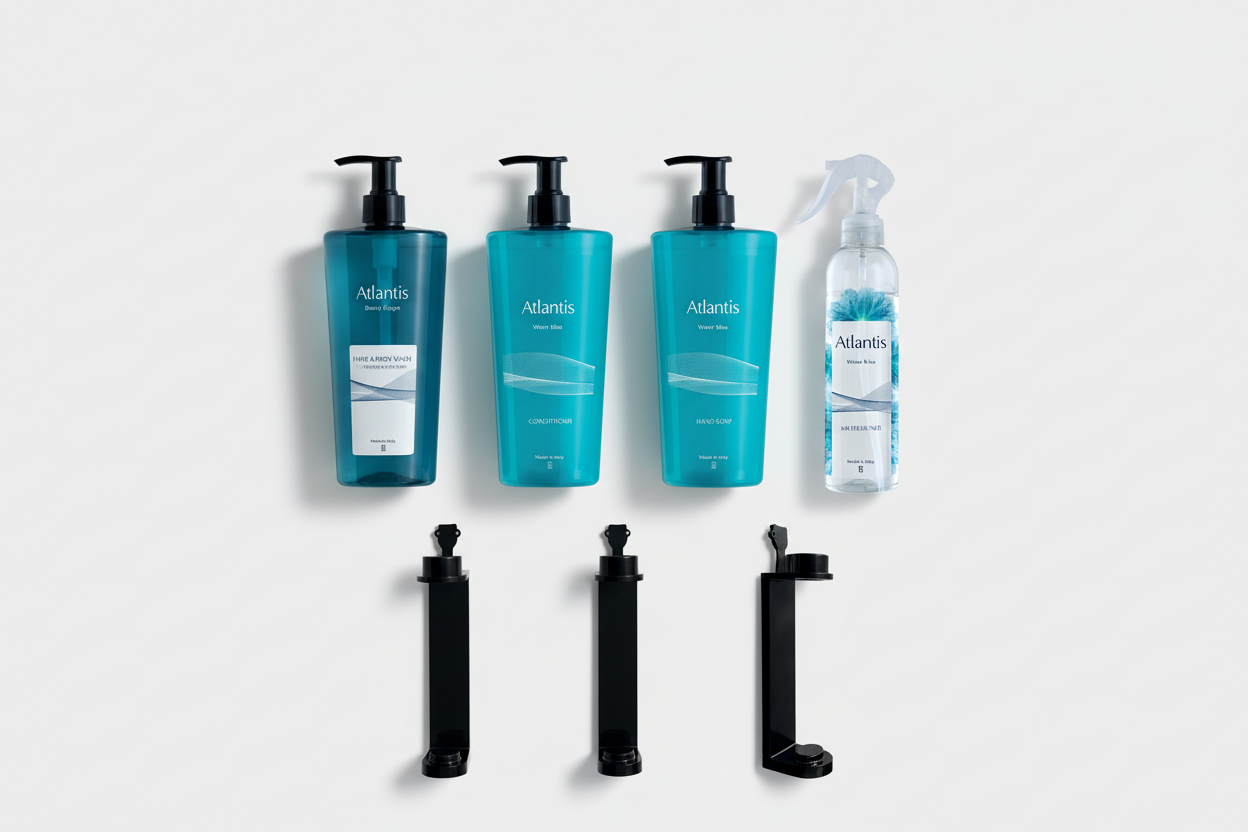 Professional Atlantis 4-product flat lay with 3 brackets