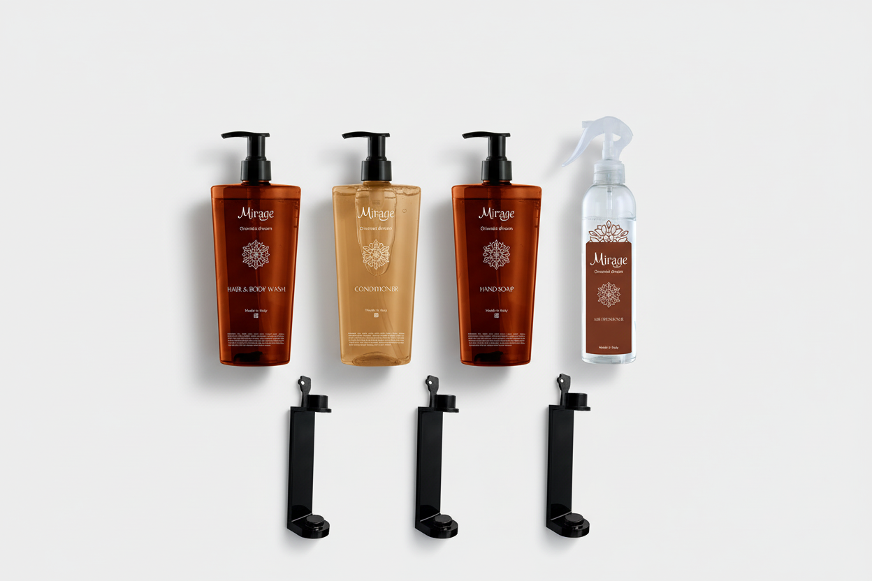 Professional Mirage 4-product flat lay with 3 brackets