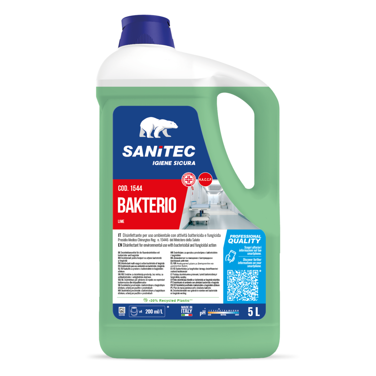 Flacone Bakterio SANITEC disinfettante pavimenti professionale 5lt lime