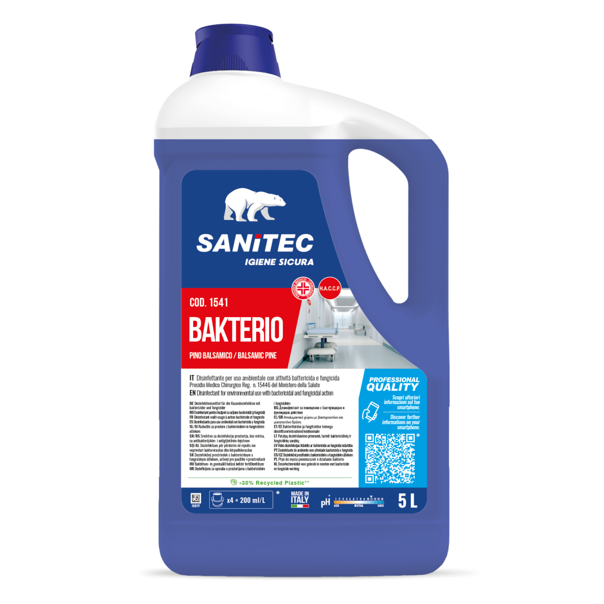 Detergente disinfettante Bakterio SANITEC certificato PMC 5lt