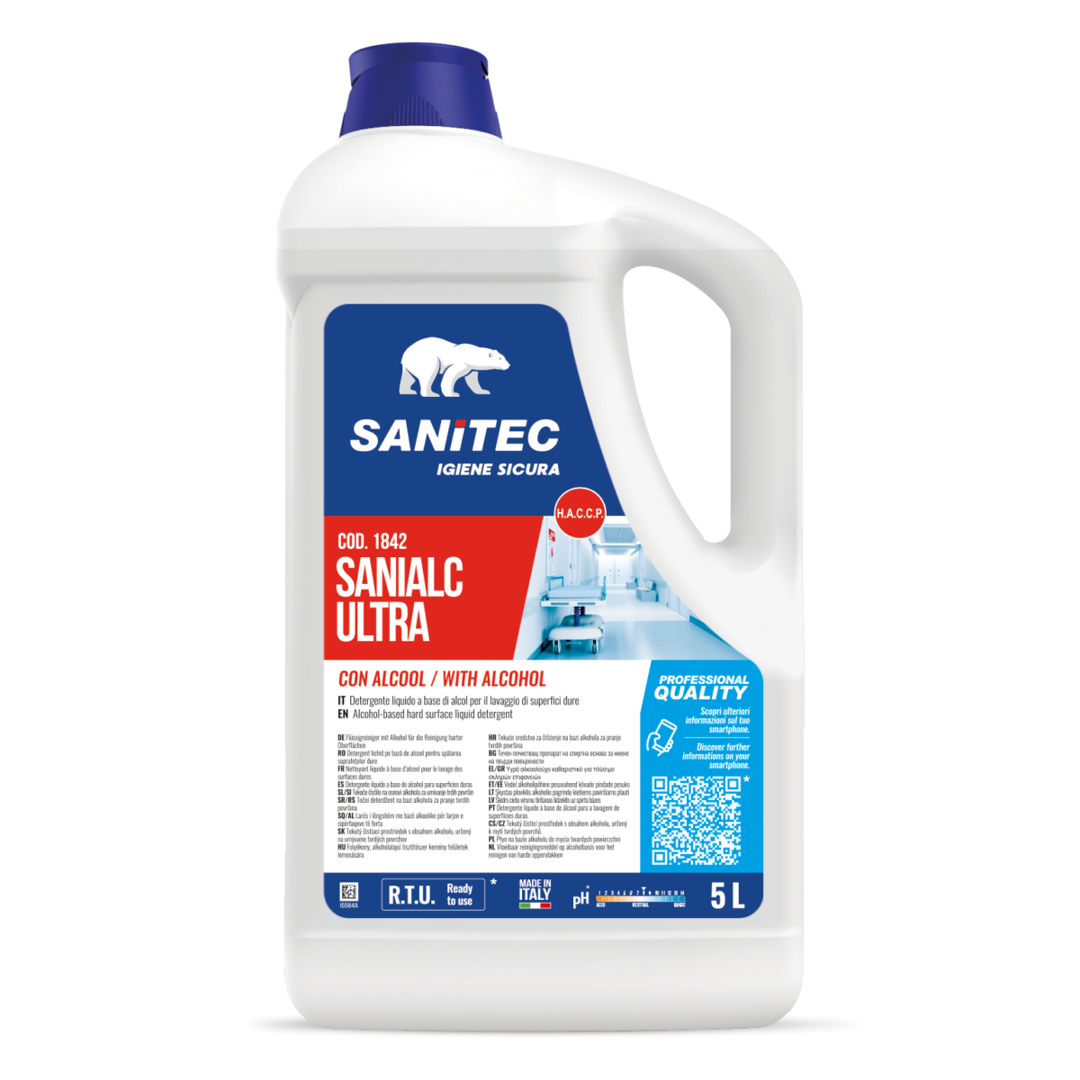 Detergente sgrassatore Sanialc Ultra SANITEC a base alcolica 75% 5lt
