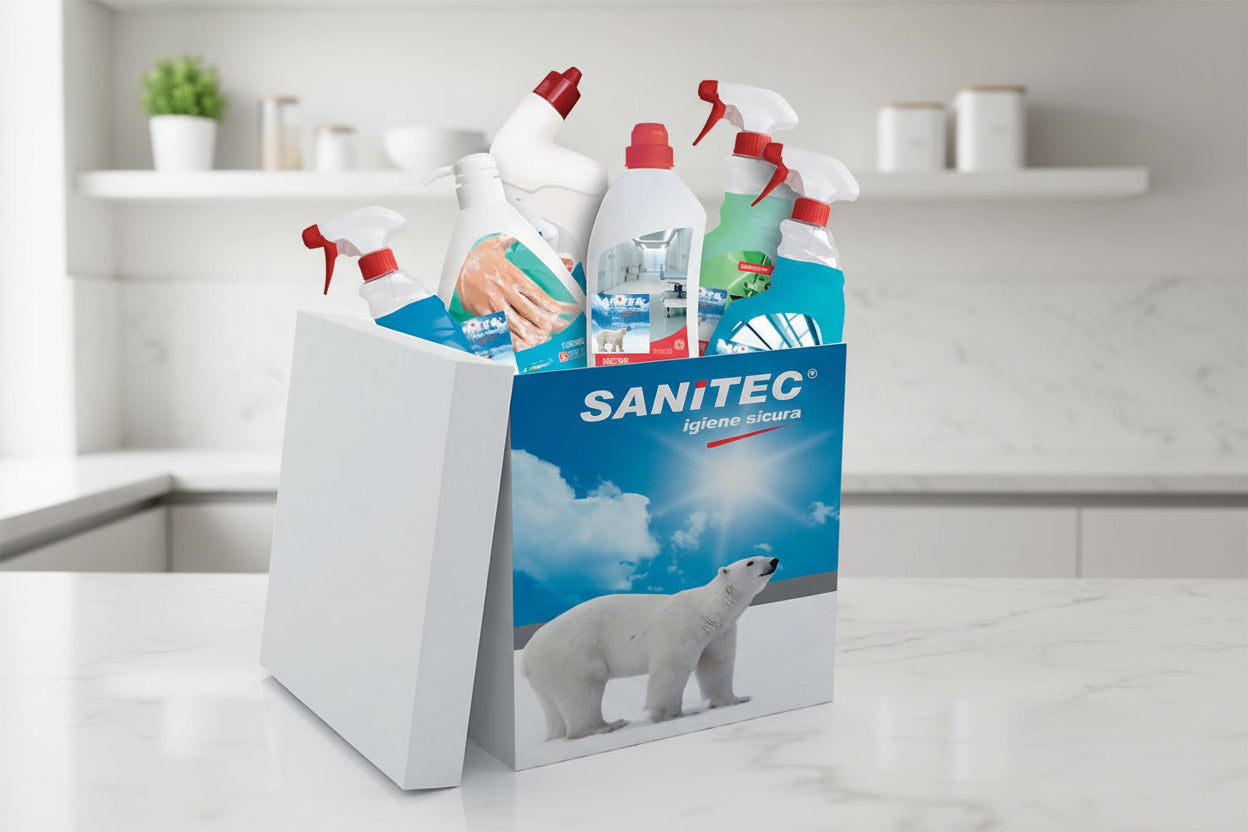 Kit Detergenza Quotidiana SANITEC - confezione con 6 prodotti essenziali per pulizia professionale